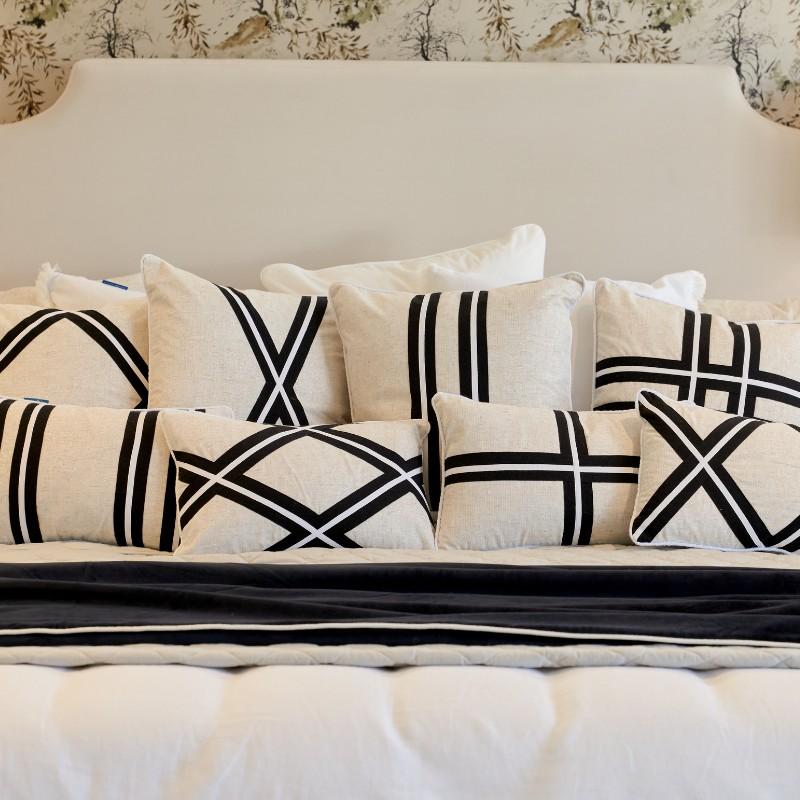 MILROY Black Stripes and Silver Jute Cushion Cover | Hamptons Home | Hamptons Home