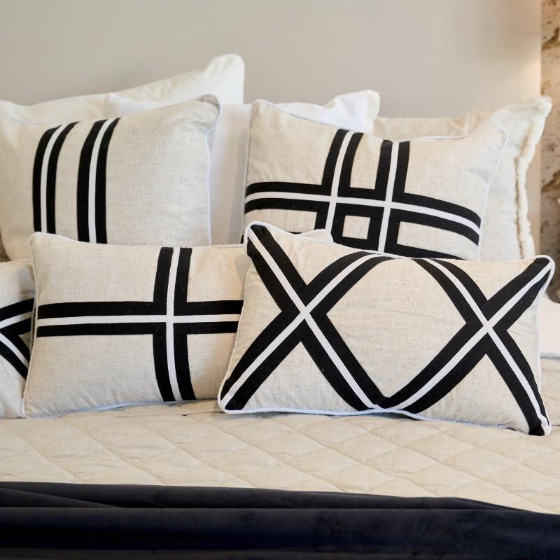 MILROY Black Stripes and Silver Jute Cushion Cover | Hamptons Home | Hamptons Home