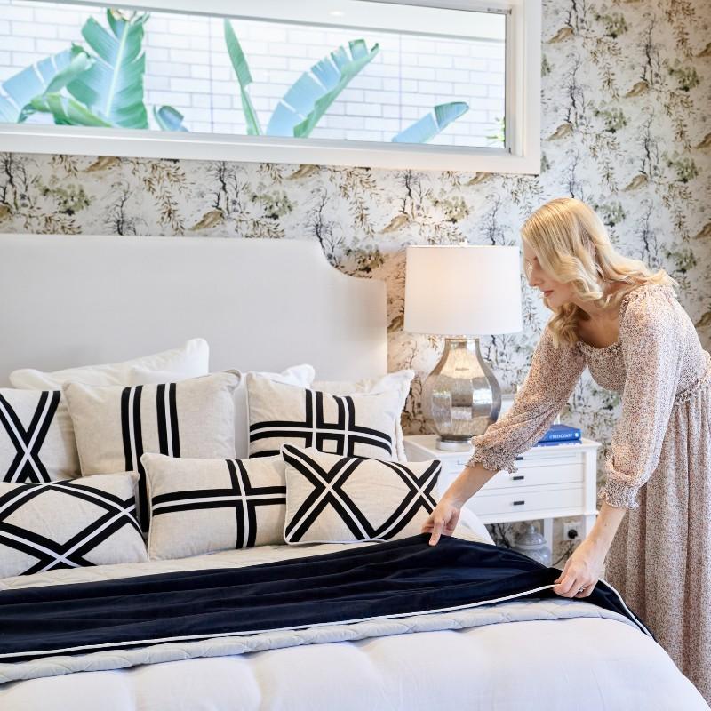MILROY Black Stripes and Silver Jute Cushion Cover | Hamptons Home | Hamptons Home