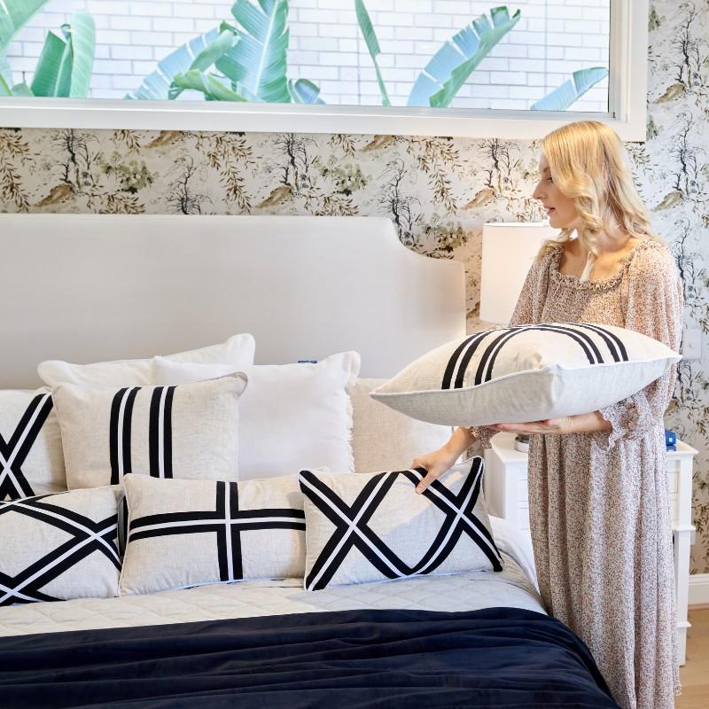 MILROY Black Stripes and Silver Jute Cushion Cover | Hamptons Home | Hamptons Home
