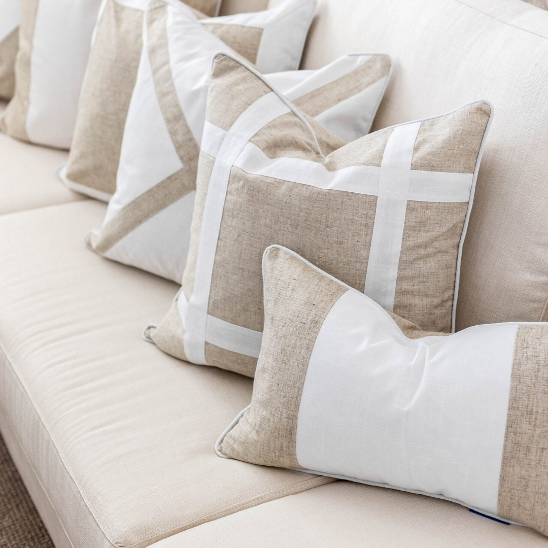 EASTWOOD Silver Linen and White Panel Cushion Cover | Hampotons Home | Hamptons Home