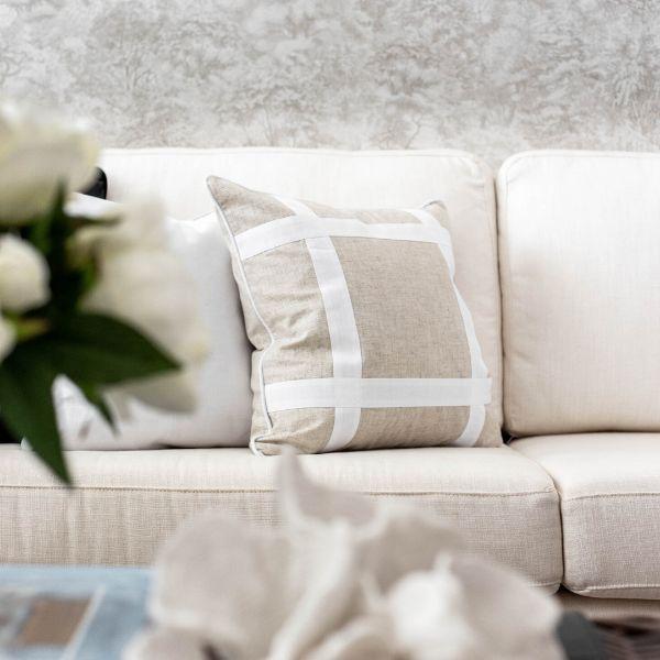 EASTWOOD Silver Linen and White Criss Cross Cushion Cover | Hamptons Home | Hamptons Home