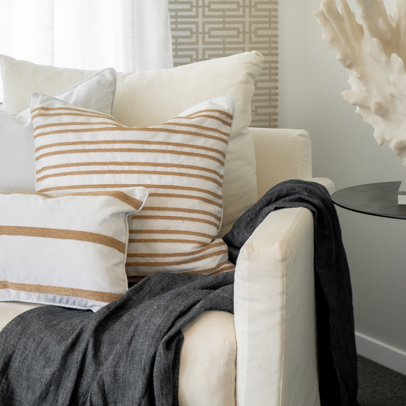 INDEE White and Hemp Double Stripe Cushion Cover | Hamptons Home | Hamptons Home