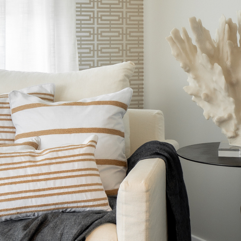 INDEE White and Hemp Multi Stripe Cushion Cover | Hamptons Home | Hamptons Home
