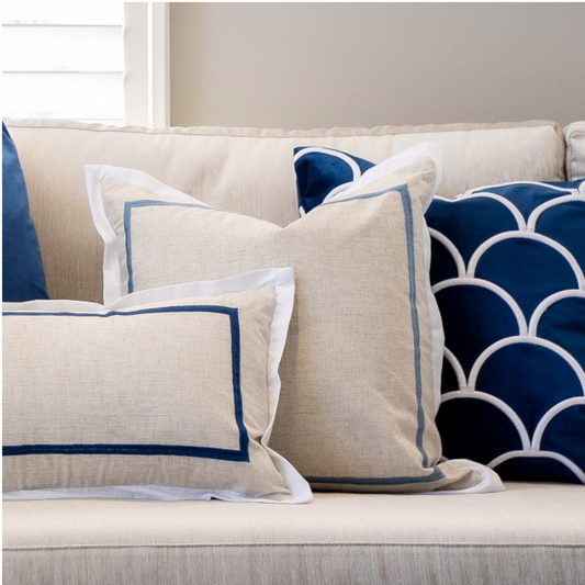 JERUK  Flange Duck Egg Blue Linen Cushion Cover | Hamptons Home | Hamptons Home