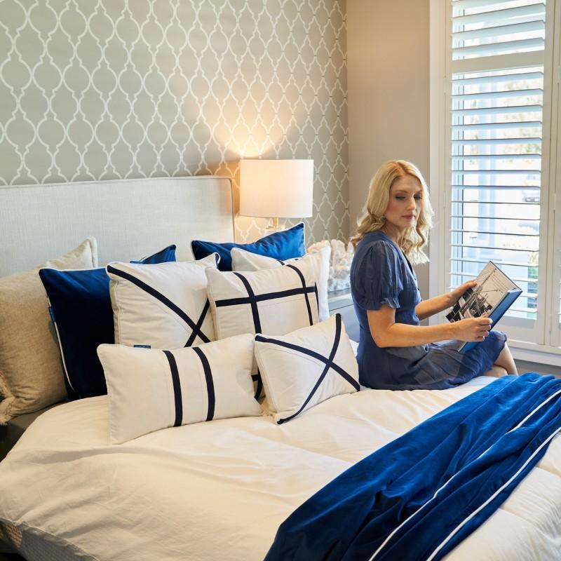 NORTH CAPE Dark Blue and White Twin Strip Cushion Cover| Hamptons Home | Hamptons Home