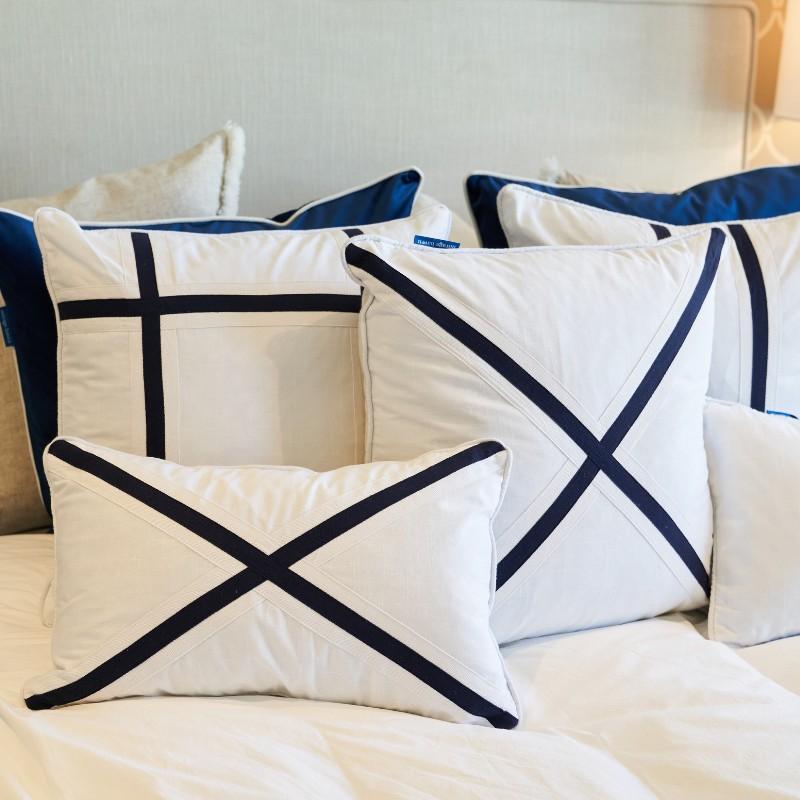 NORTH CAPE Dark Blue and White Cross Cushion Cover | Hamptons Home | Hamptons Home