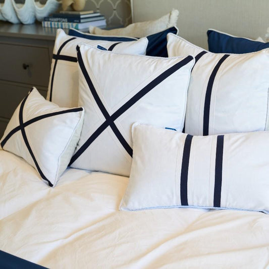 NORTH CAPE Dark Blue and White Twin Strip Cushion Cover| Hamptons Home | Hamptons Home