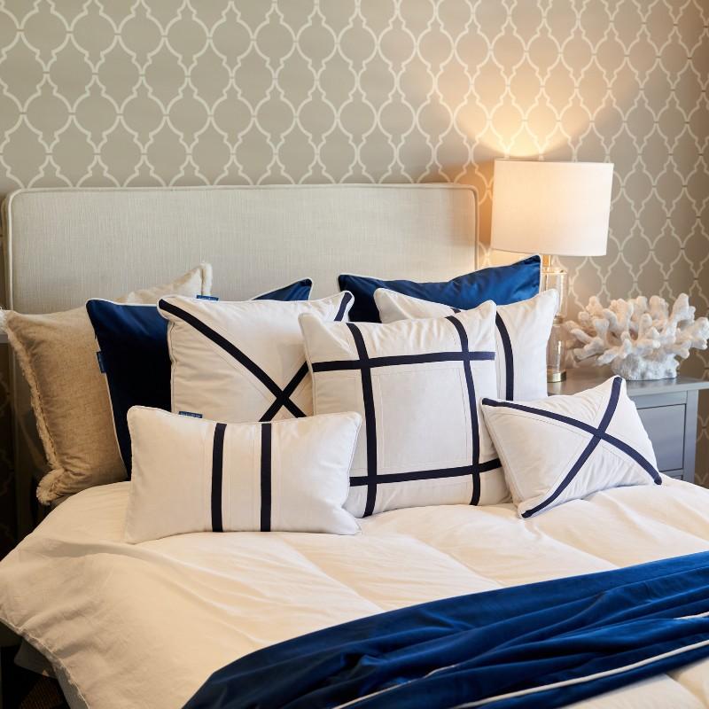NORTH CAPE Dark Blue and White Cross Cushion Cover | Hamptons Home | Hamptons Home