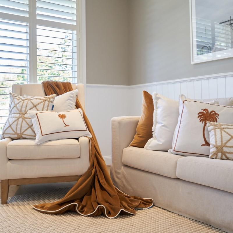 PALM COVE Palm Tree Brown and White Cushion Cover | Hamptons Home | Hamptons Home
