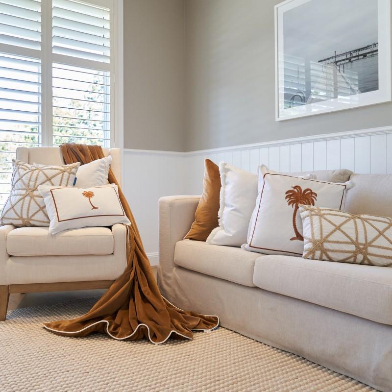 PALM COVE Palm Tree Brown and White Cushion Cover | Hamptons Home | Hamptons Home