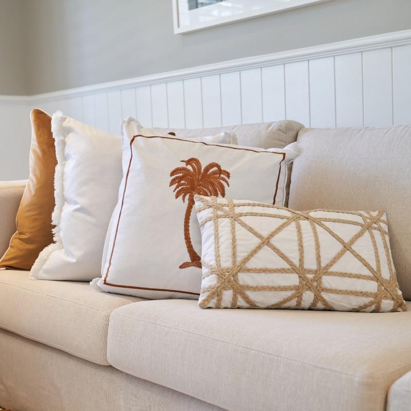 PALM COVE Palm Tree Brown and White Cushion Cover | Hamptons Home | Hamptons Home