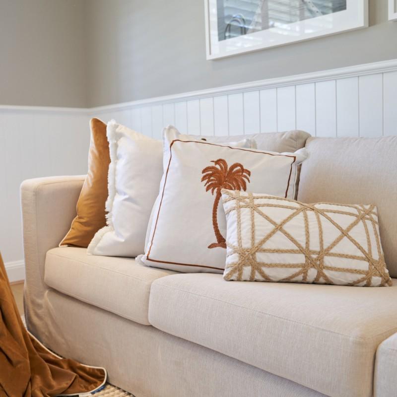 PALM COVE Palm Tree Brown and White Cushion Cover | Hamptons Home | Hamptons Home