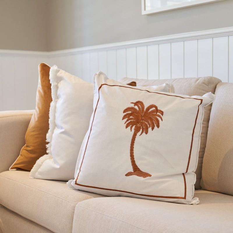 PALM COVE Palm Tree Brown and White Cushion Cover | Hamptons Home | Hamptons Home
