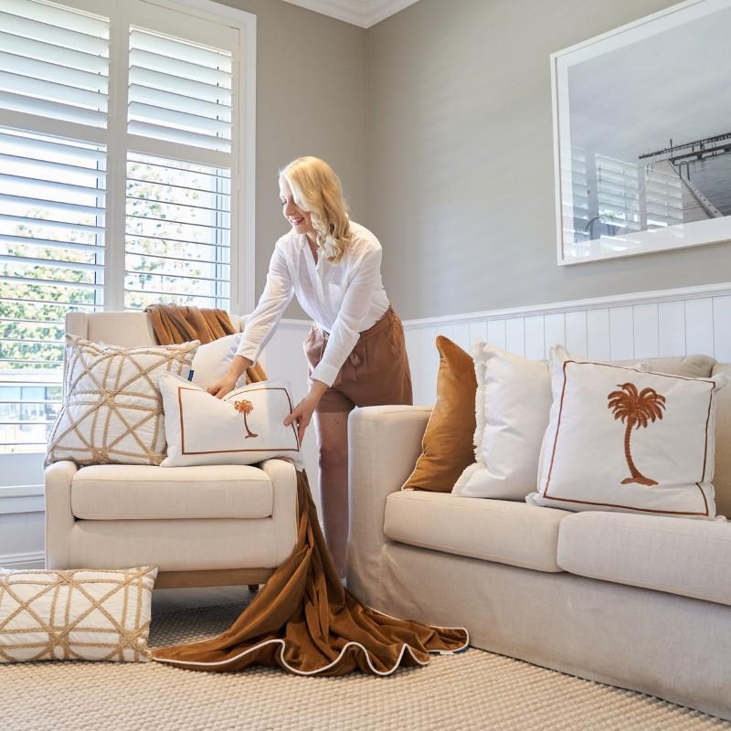 PALM COVE Palm Tree Brown and White Cushion Cover | Hamptons Home | Hamptons Home
