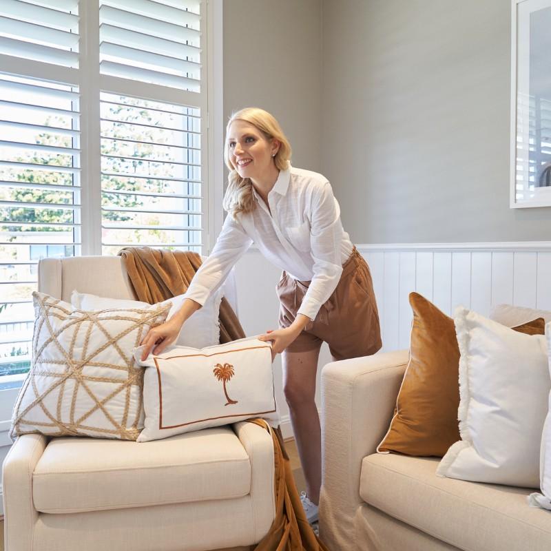 PALM COVE Palm Tree Brown and White Cushion Cover | Hamptons Home | Hamptons Home