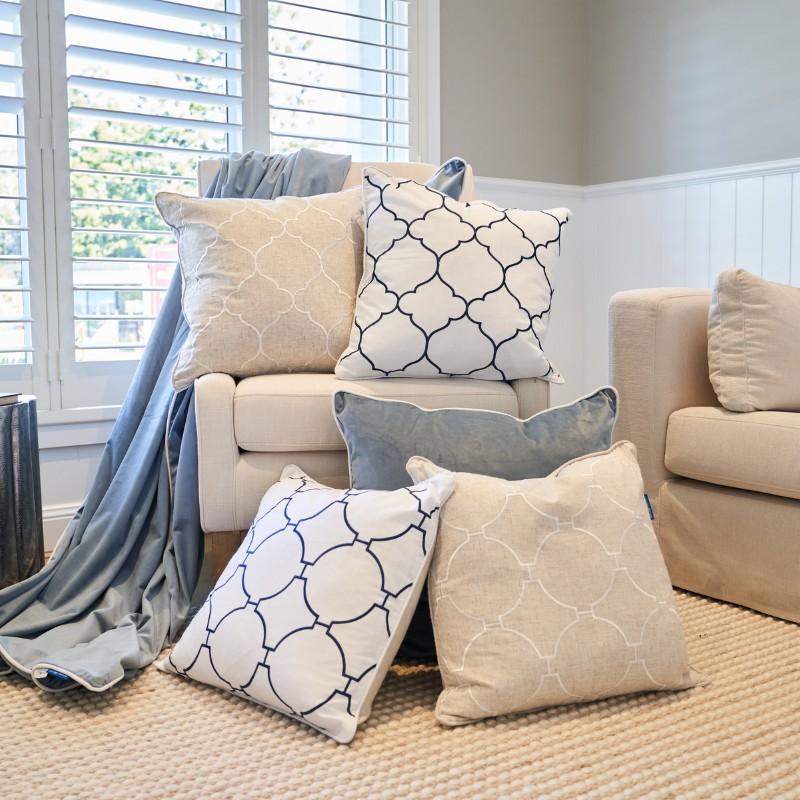 QUINNS Dark Blue and White Trellis Cushion Cover | Hamptons Home | Hamptons Home