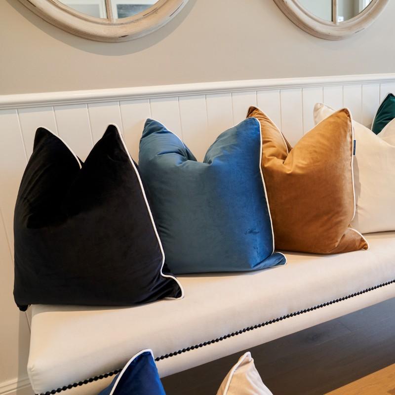 SARINA Indigo Blue Premium Velvet Cushion Cover | Hamptons Home | Hamptons Home