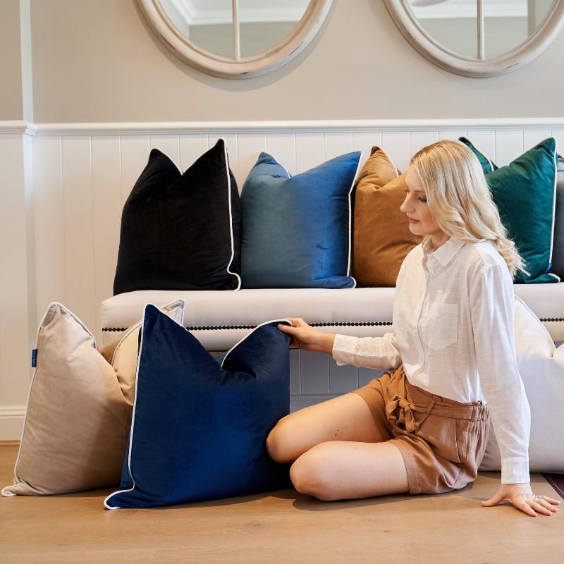 SARINA Indigo Blue Premium Velvet Cushion Cover | Hamptons Home | Hamptons Home