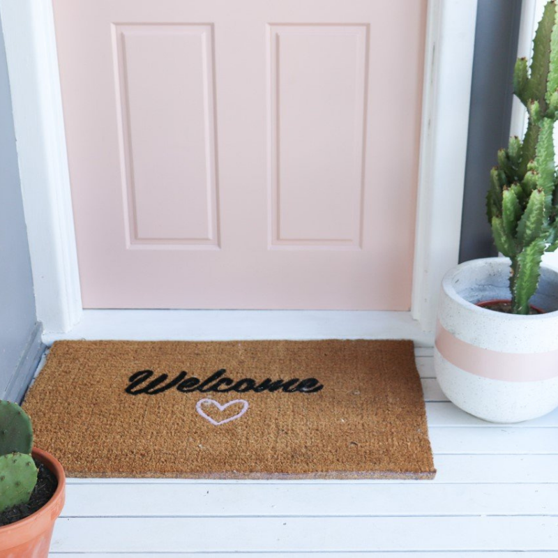 WELCOME with Pink Heart Premium Coir Doormat | Hamptons Home | Hamptons Home