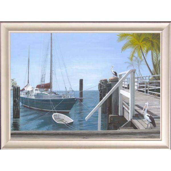 Hamptons Beach Boat at Dock Framed Wall Art | Hamptons Home | Hamptons Home