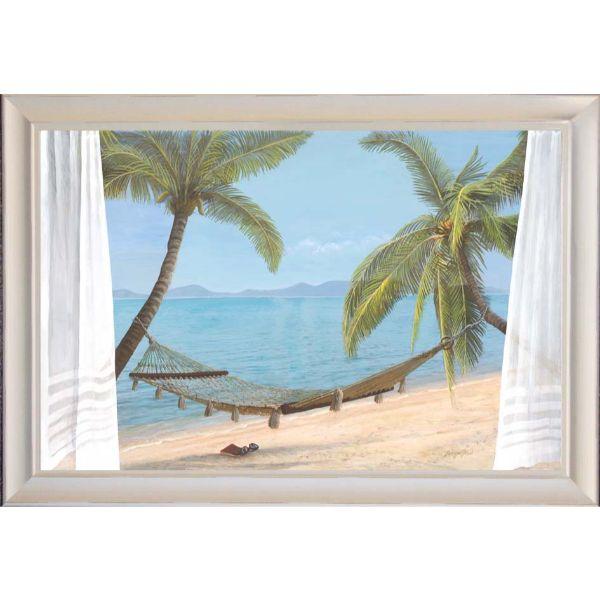 Hamptons Beach Brown Hammock Coconut Trees Framed Wall | Hamptons Home | Hamptons Home