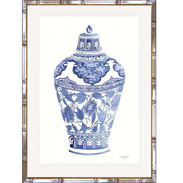 Blue and White Ginger Jar Bamboo Framed Wall Art | Hamptons Home | Hamptons Home
