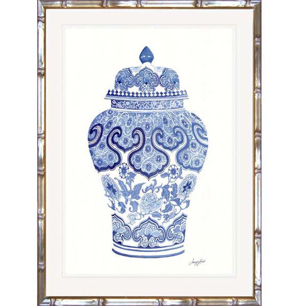 Blue and White Ginger Jar Bamboo Framed Wall Art | Hamptons Home | Hamptons Home