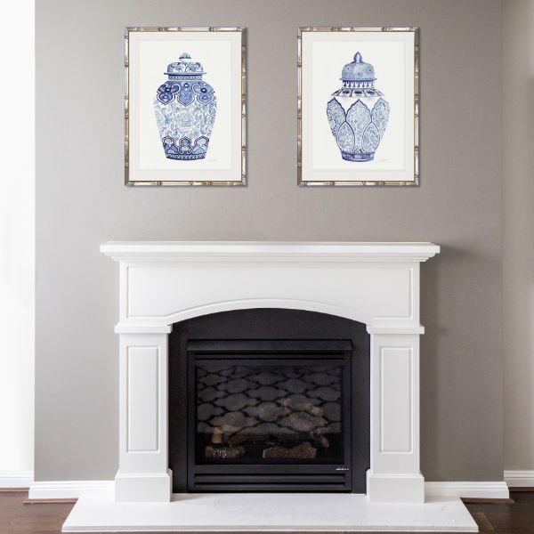 Blue and White Ginger Jar Bamboo Framed Wall Art (Design 4) | Hamptons Home