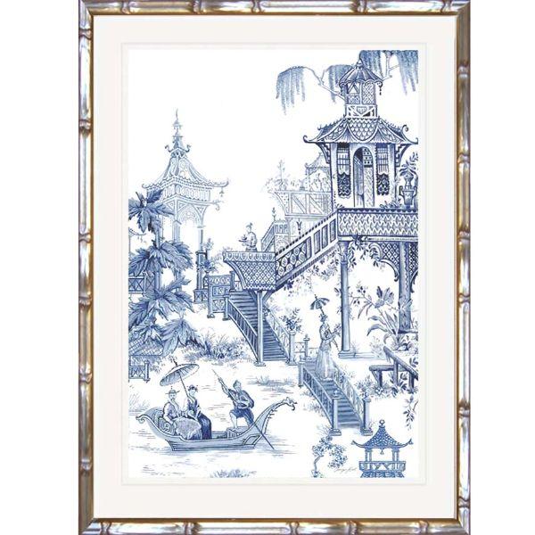 Willow Blue and White Chinoiserie Bamboo Framed | Hamptons Home | Hamptons Home