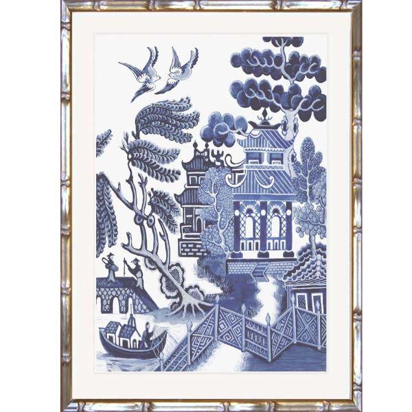 Willow Blue and White Chinoiserie Bamboo Framed | Hamptons Home | Hamptons Home