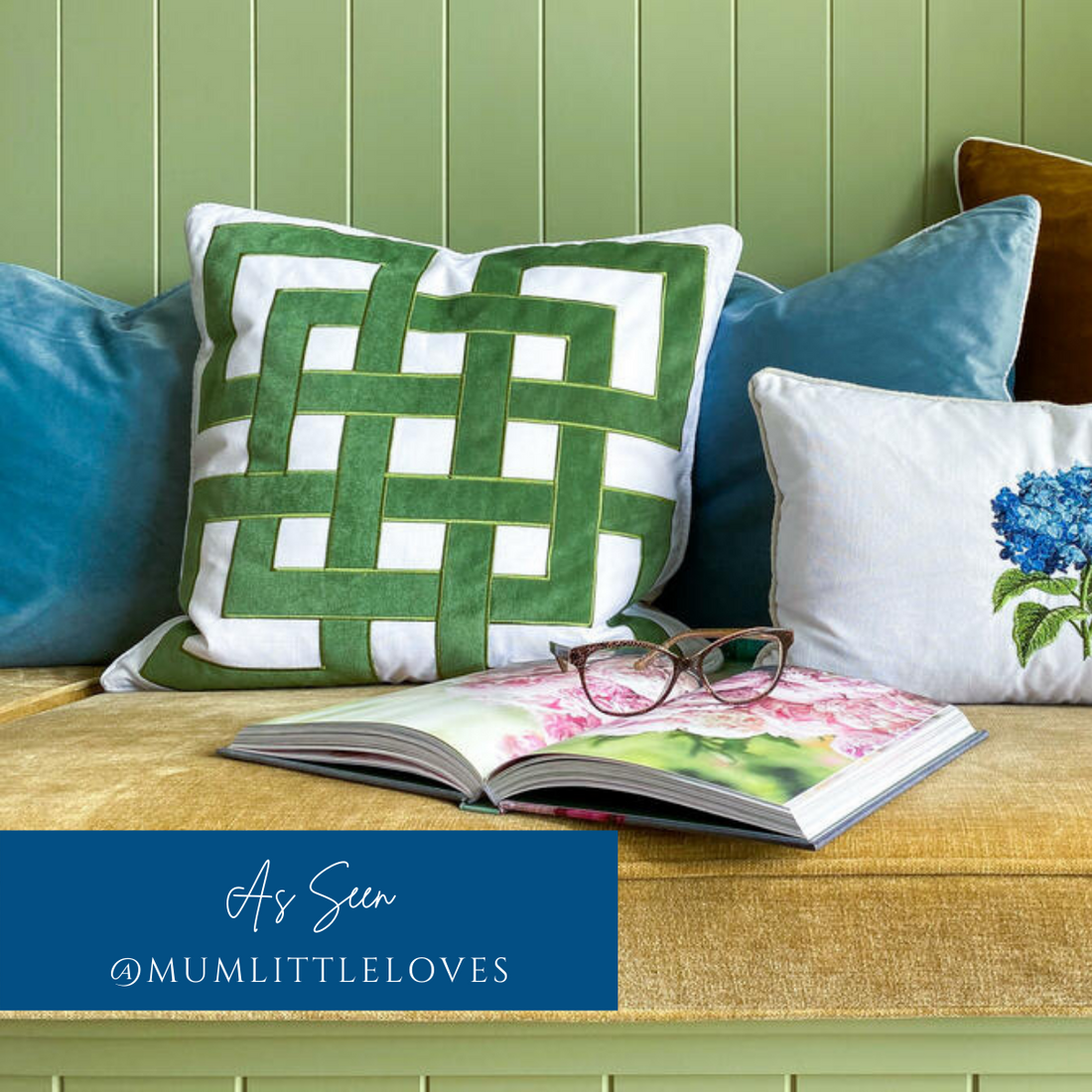 ORION Fern Green Interlink Square Cushion Cover | Hamptons Home