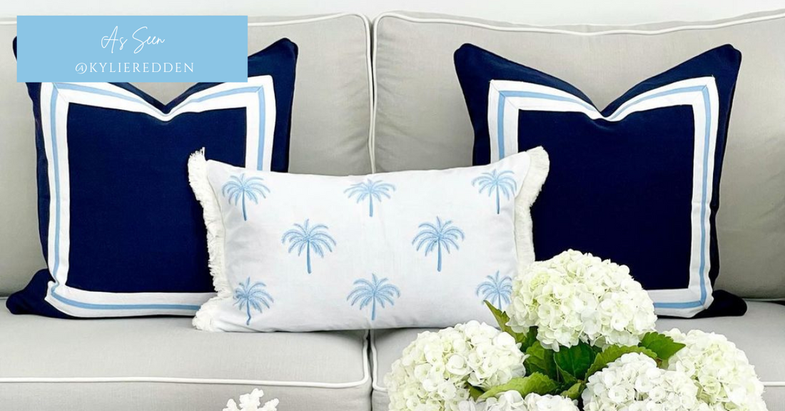 AVALON Dark Blue Border Cushion Cover | Hamptons Home