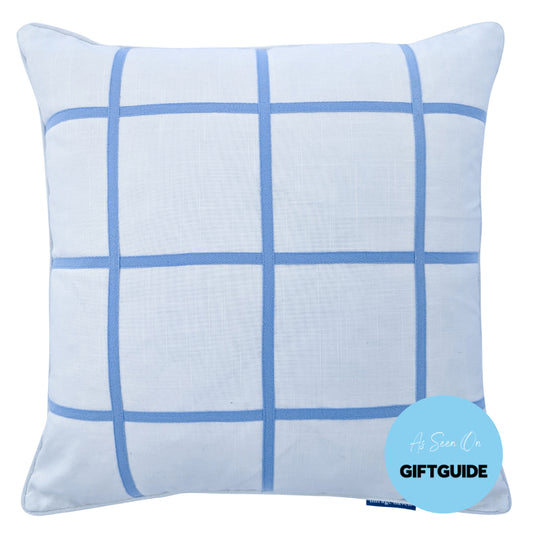 VISTA Blue and White Windowpane Cushion Cover | Hamptons Home