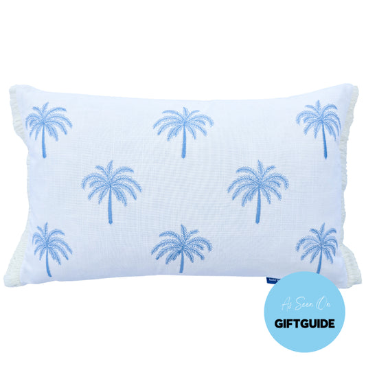 Light Blue and White Palm Tree Cushion Cover | Hamptons Home