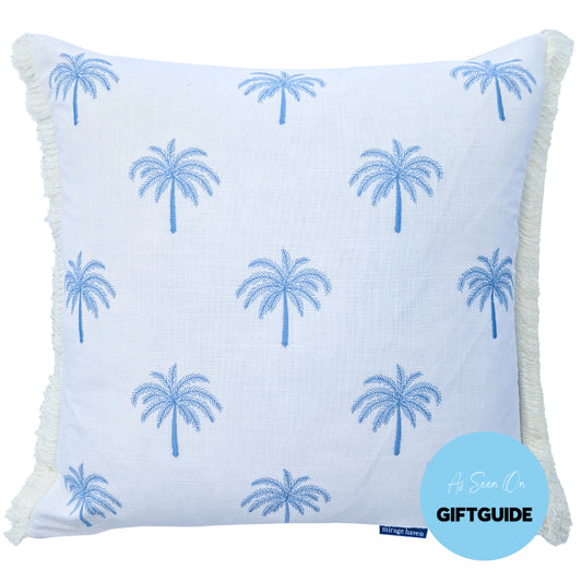 Light Blue and White Palm Tree Cushion Cover | Hamptons Home