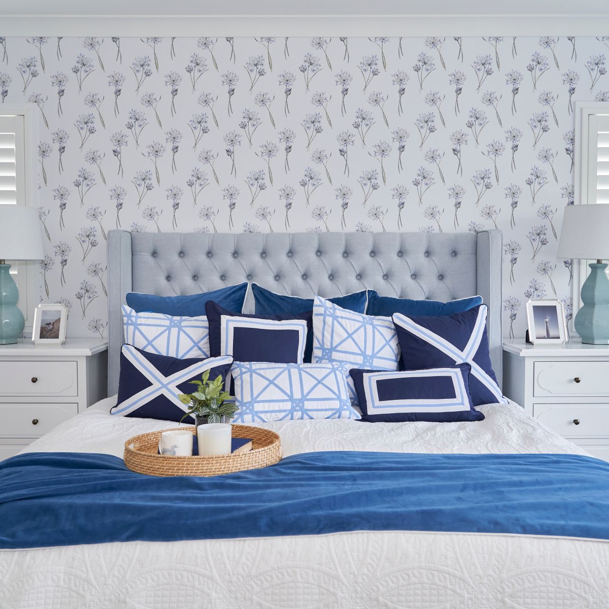 AVALON Dark Blue Border Cushion Cover 30 cm by 50 cm | Hamptons Home