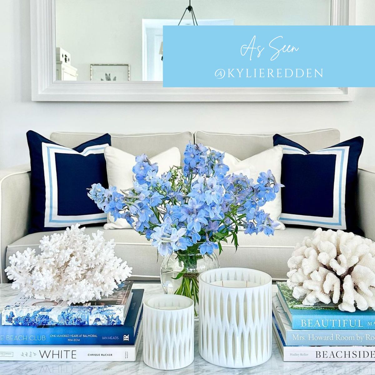 AVALON Dark Blue Border Cushion Cover | Hamptons Home