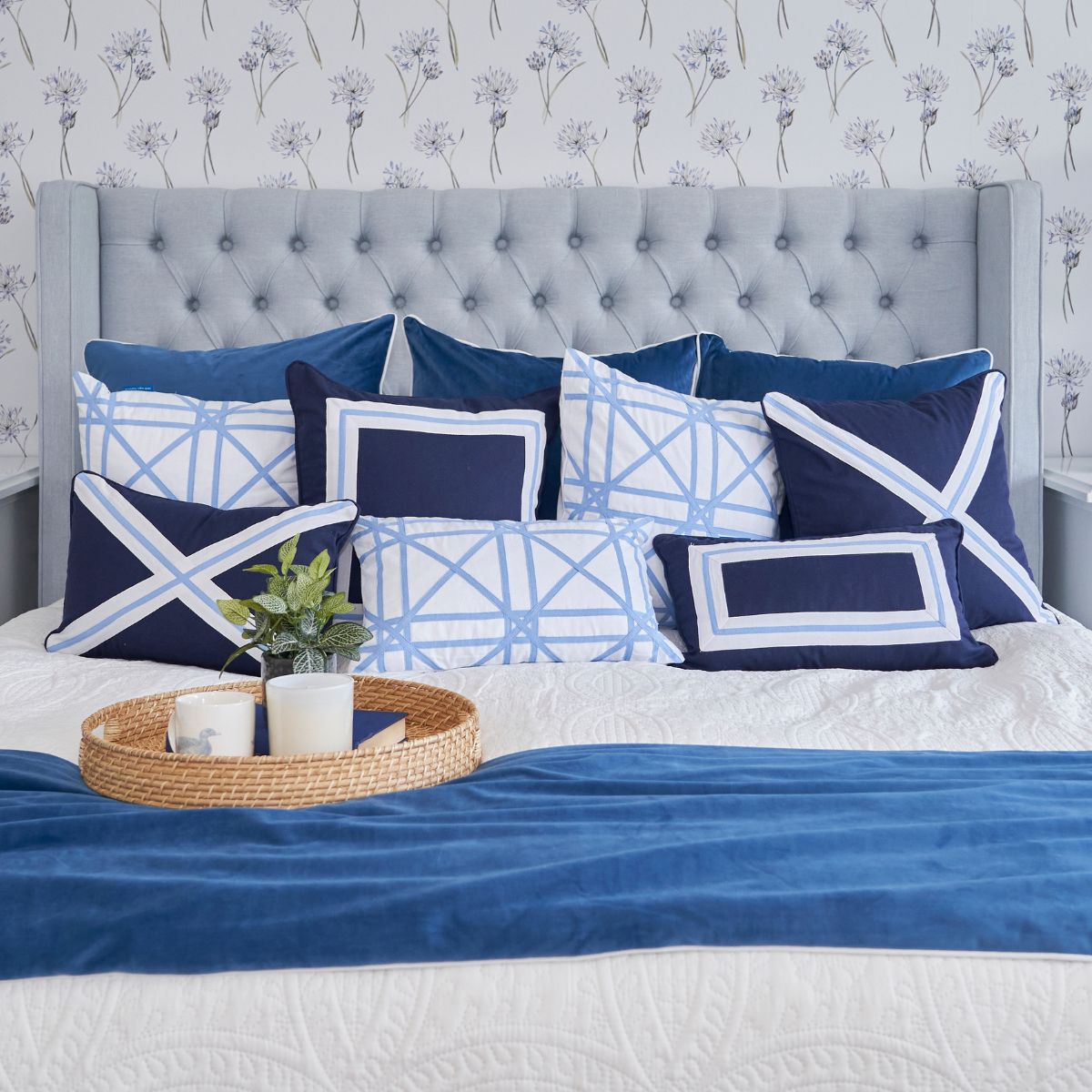 AVALON Dark Blue Cross Cushion Cover | Hamptons Home