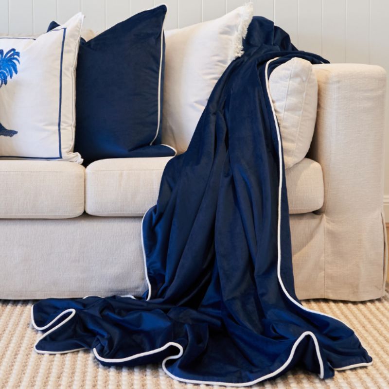 Dark Blue Luxury Velvet Throw Australia | Hamptons Home