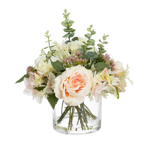 Rose & Ranunculus Mixed Arrangement in Glass 30cm H | Hamptons Home | Hamptons Home