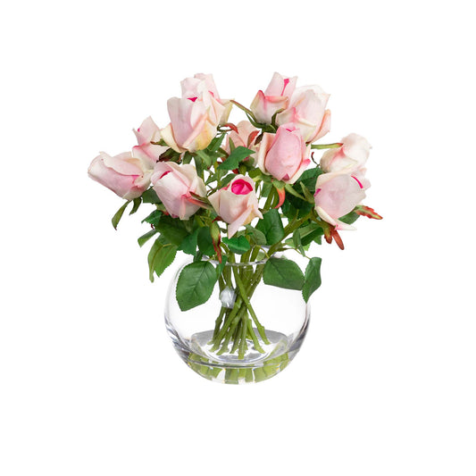 Rose Arrangement in Glass Cream Pink 38cm H