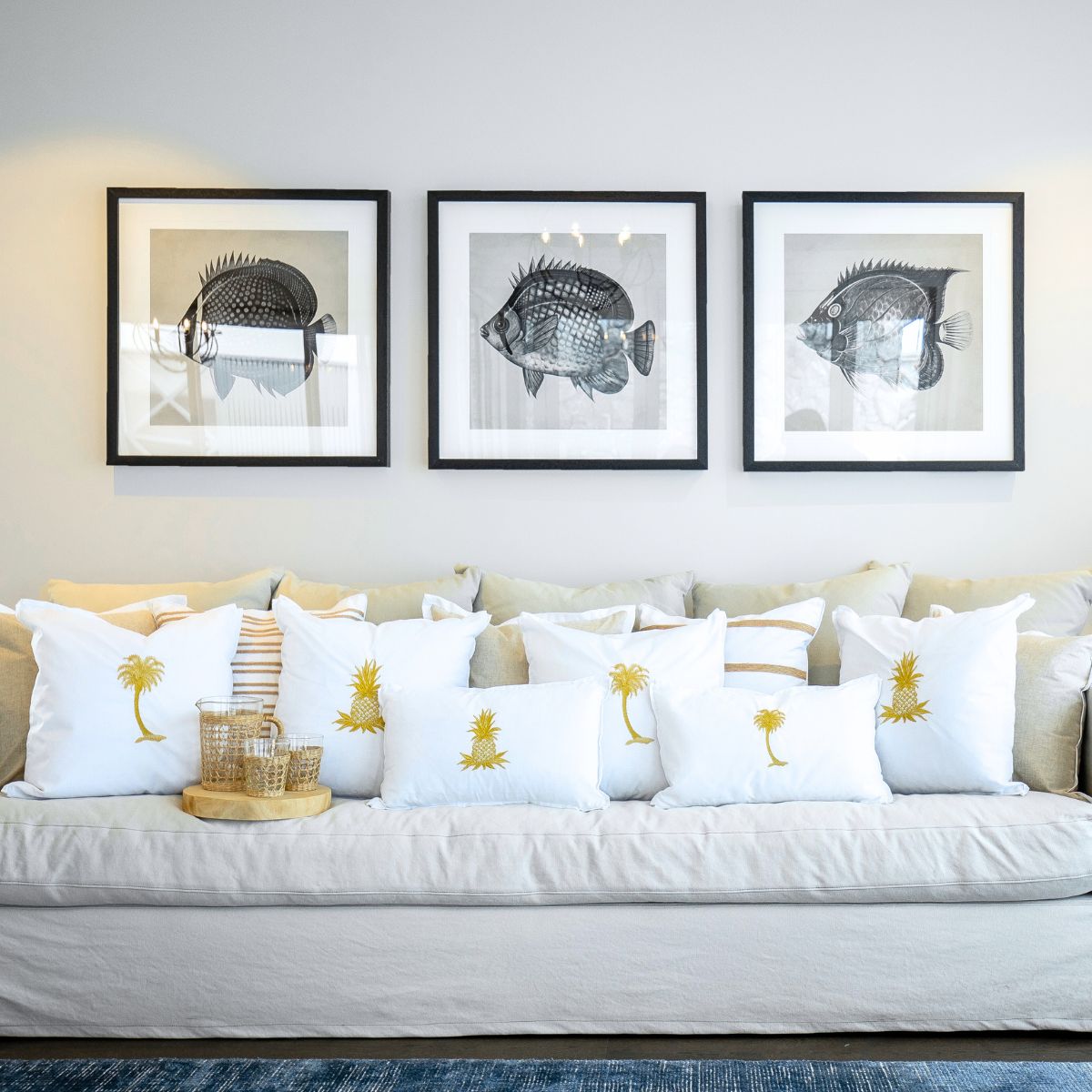 HABANA White and Gold Palm Tree Cushion Cover | Hamptons Home