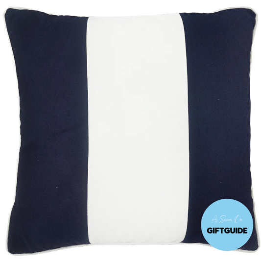 KIRRA Dark Blue and White Panel Outdoor Cushion | Hamptons Home | Hamptons Home