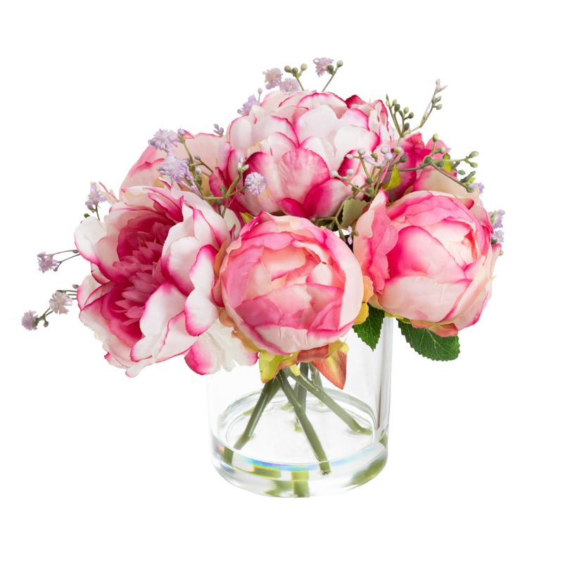 Lilac Peony Rose Arrangement in Glass 25cm H | Hamptons Home | Hamptons Home