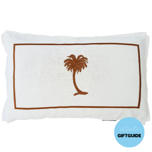 PALM COVE Palm Tree Brown and White Cushion Cover | Hamptons Home | Hamptons Home