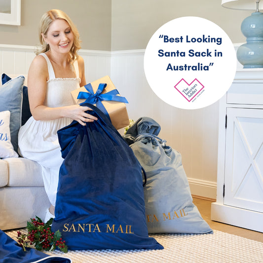 Luxury Personalised Velvet Santa Sack Dark Blue | Hamptons Home | Hamptons Home