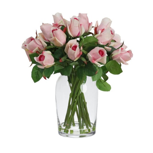 Rose Arrangement in Glass Cream Pink 38cm H | Hamptons Home