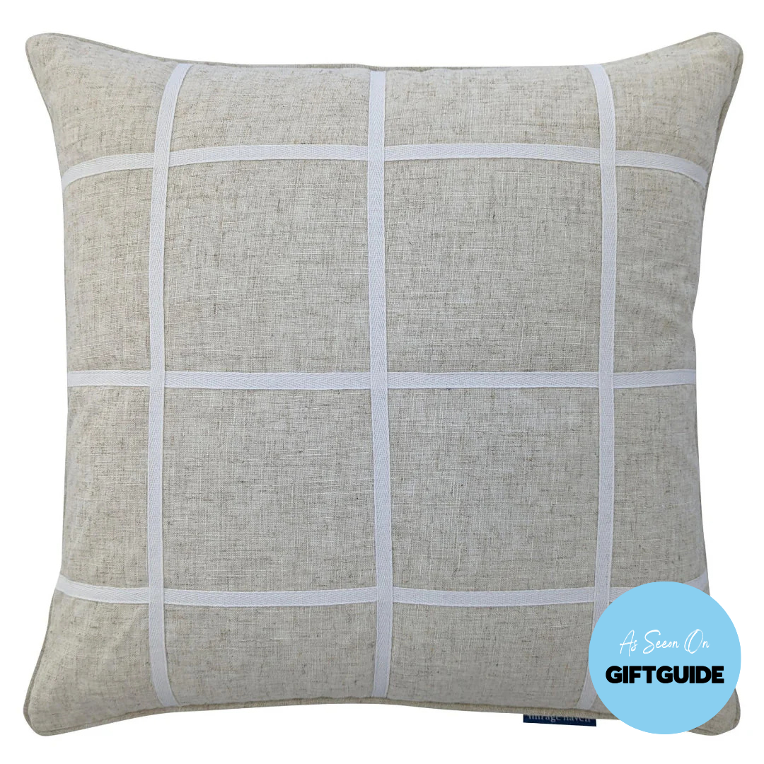 VISTA Linen and White Criss Cross Cushion Cover | Hamptons Home