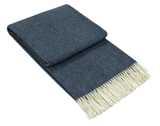 Astor Navy Cashmere and Superfine Merino Wool Throw Blanket Online | Hamptons Home